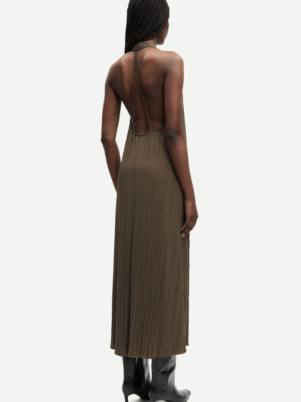 Samsoe Samsoe Backless Halter Midi Dress in Olive Brown